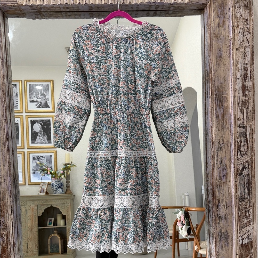 100% Cotton Eyelet Detail Tiered Floral Midi Dress